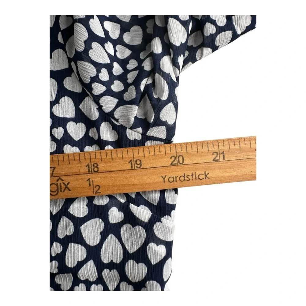 J.CREW Womens Size M White Navy Blue Pintuck Heart Print Popover‎ Blouse Top